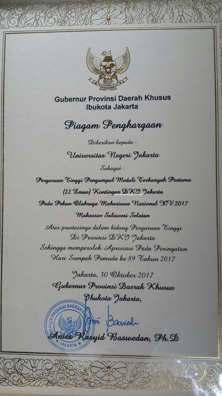 UNJ Peroleh Apresiasi dari Gubernur DKI Jakarta